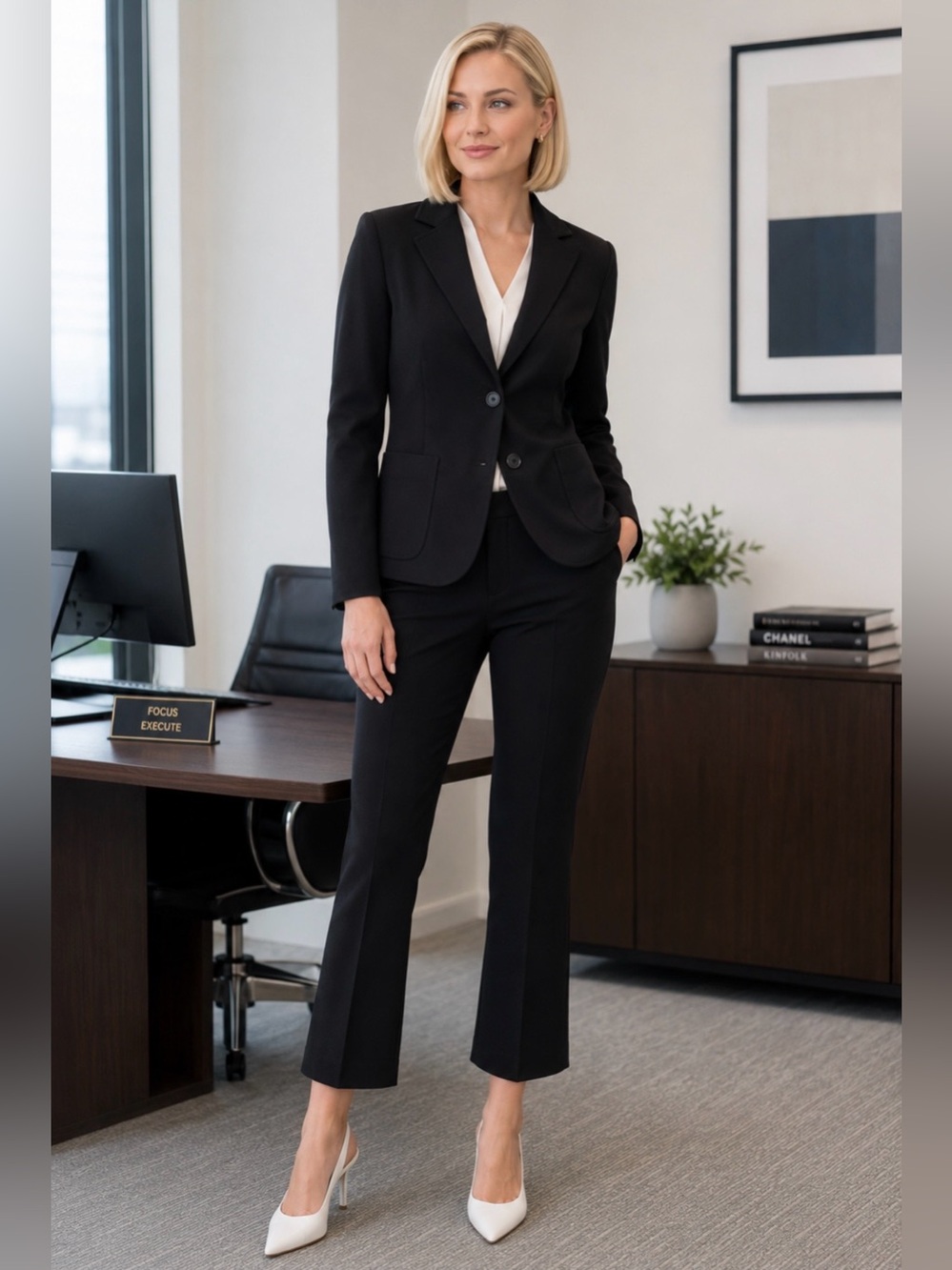 Judith & Charles Black Stretch Suit (Blazer & Pants)